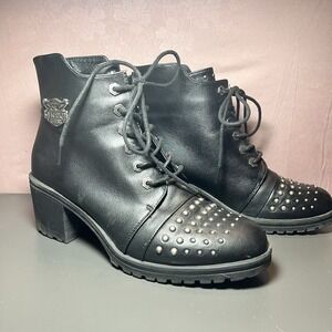 Milwaukee Leather 9426 Women's Studded Distressed Black Rocker Boots Size 10